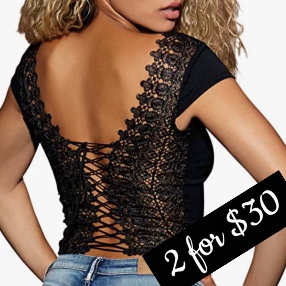 Black Lace-Back Cap Sleeve Top - Brand Unspecified